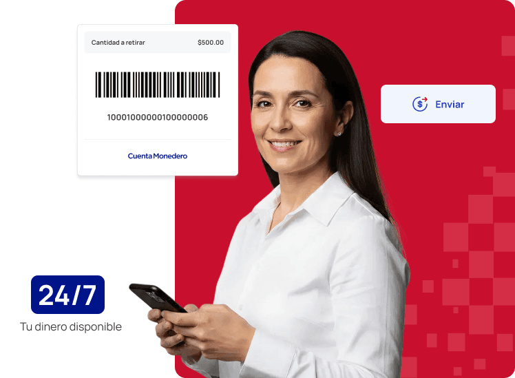 Envía, <span style='color: #C8102E'>deposita</span> <br> y retira