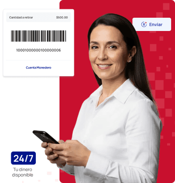 Envía, <span style='color: #C8102E'>deposita</span> <br> y retira